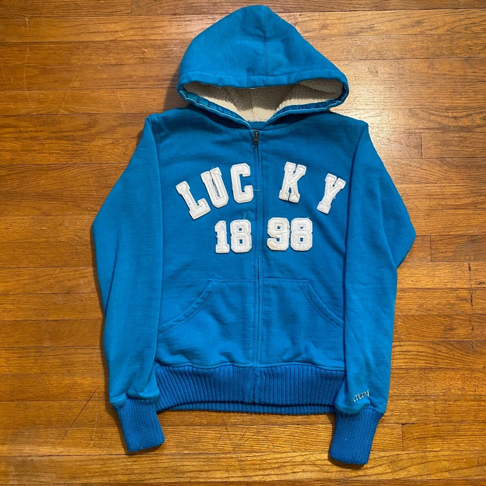 Cocoa Platinum Lucky 1898 Blue Sherpa Lined Zip Up Hoodie Womens Small